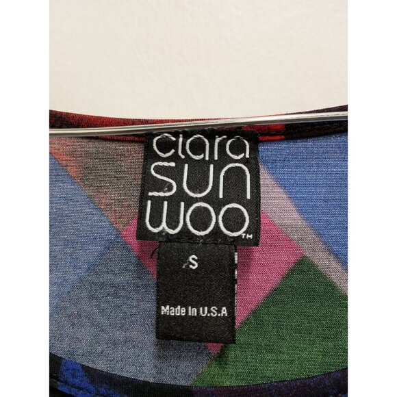 Clara Sun Woo Womens Tunic Top Small Multi Abstract Art Liquid Knit Angled Hem - Picture 3 of 6